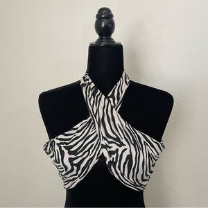 Zebra Print Crop Wrap Halter Top